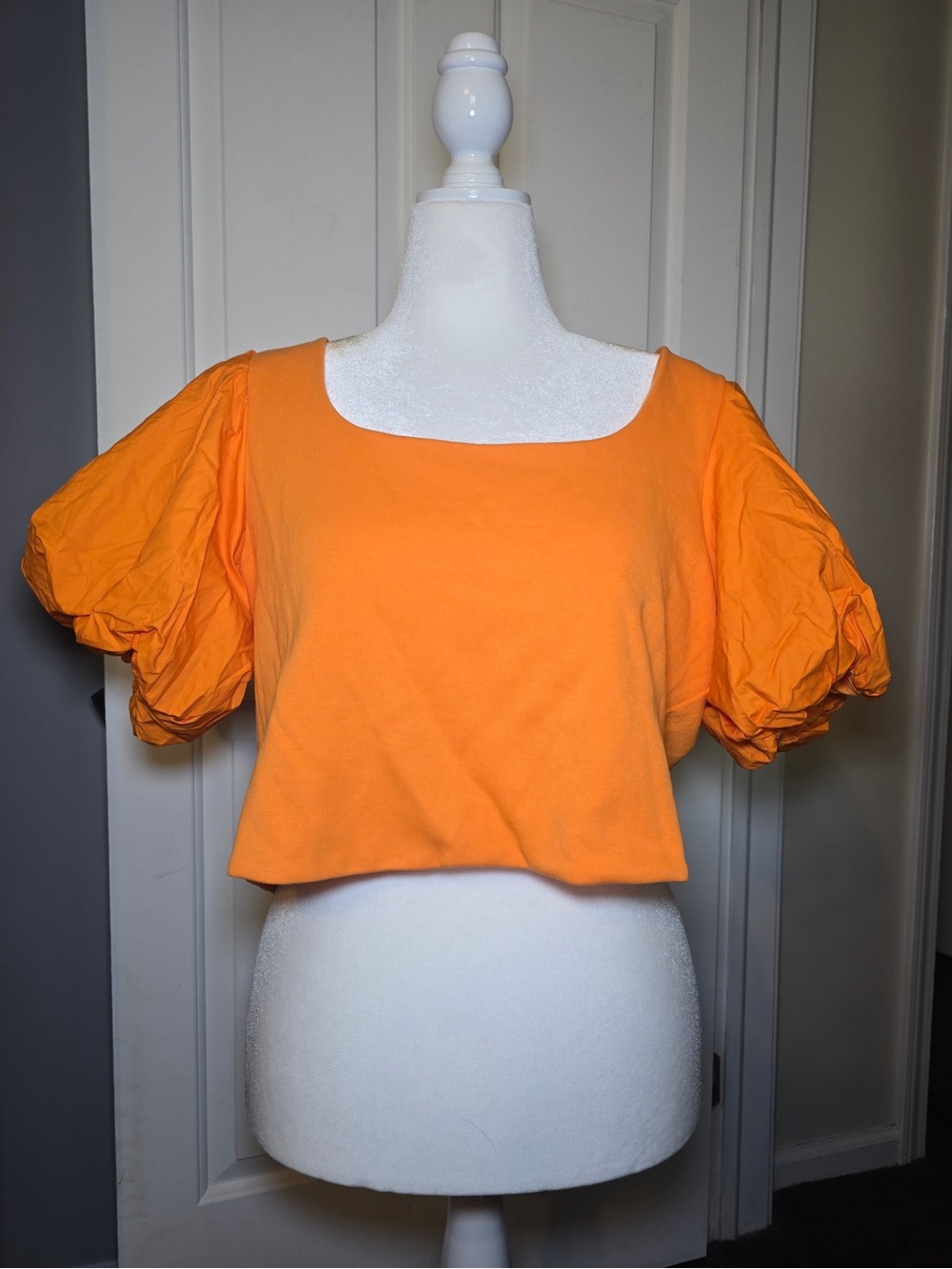 Anthropologie Batwing Bubble Neon Orange Cropped Top XL Open Tie Back NWT Fun!